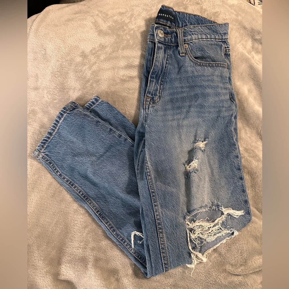 Aeropostale Light Blue Distressed Mom Jeans